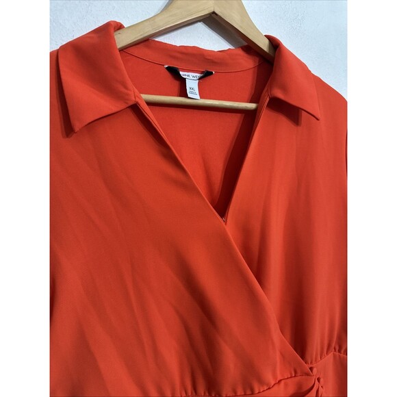 Nine West Surplice Shirt Dress Size XXL Spring Summer Wrap Short Sleeve Mini New - Picture 4 of 11